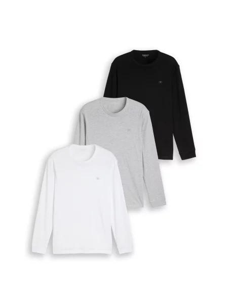 TOM TAILOR Tricou gri amestecat / negru alb