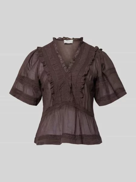 Bluzka o kroju regular fit z dekoltem w serek model ‘Evienne’ Neo Noir