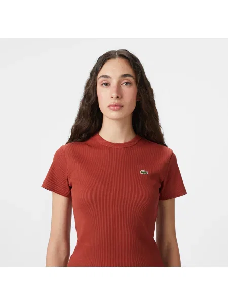 Lacoste T-Shirt Z Okrągłym Dekoltem Slim Fit czerwony