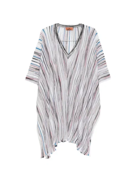Prugasti pončo Missoni s V-izrezom bijela
