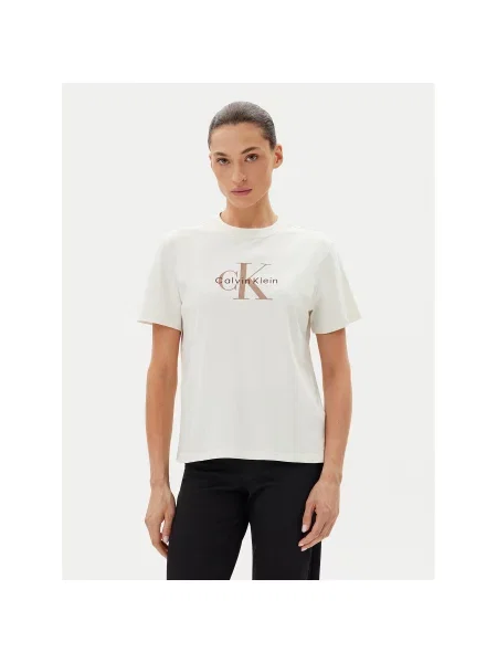 Calvin Klein Jeans Majica Bela Relaxed Fit bež
