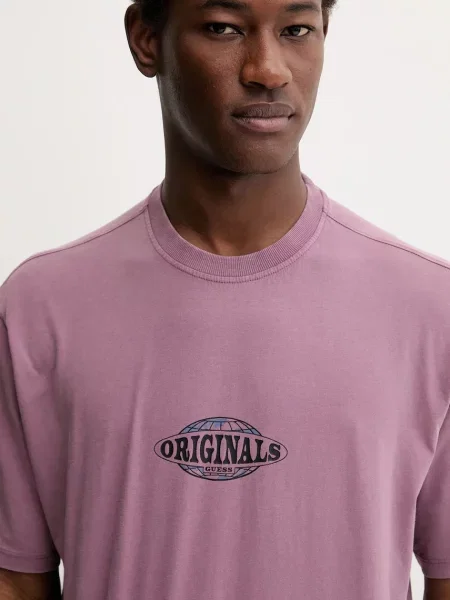Футболка Guess Originals с принтом бордовая