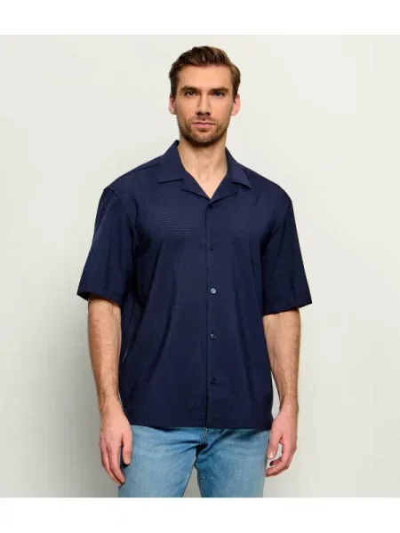 BOSS BLACK De lână cămașă | Relaxed fit negru