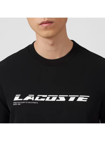 Lacoste Koszulka Regular Fit Z Nadrukiem Piqué czarna