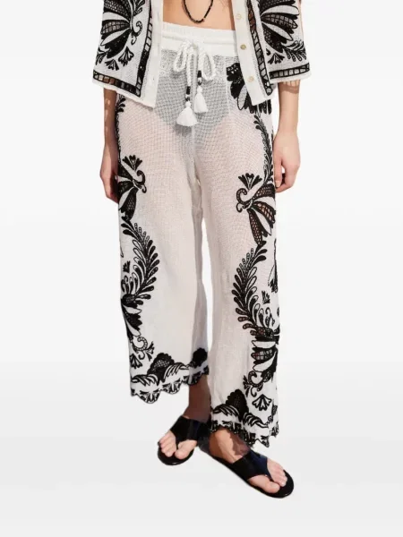 Pantaloni Farm Rio cu model floral cu cordon alb