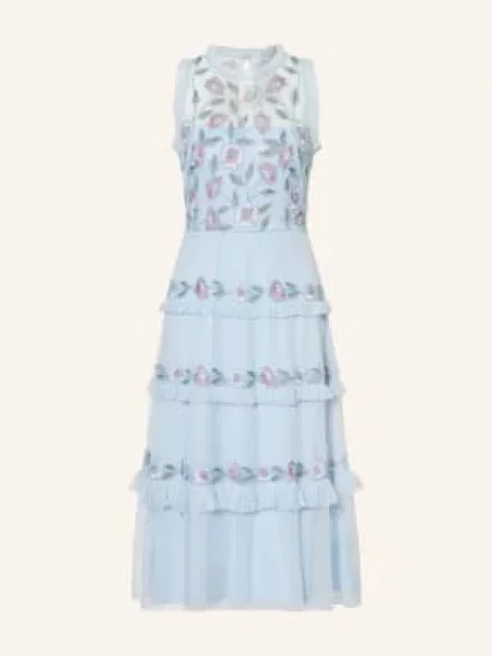 Adrianna Papell Sukienka Koktajlowa Z Falbanami I Ozdobnymi Perełkami blau różowa