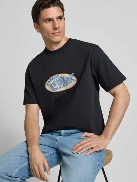 T-shirt z nadrukiem z logo model ‘Baine’ Woodbird czarna