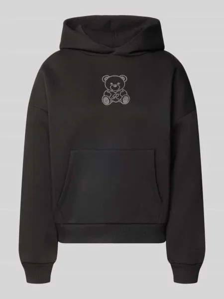 Bluza z kapturem z obszyciem ozdobnymi kamieniami Review czarna