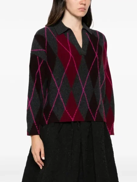 Gulerat top Majestic Filatures cu model argyle gri