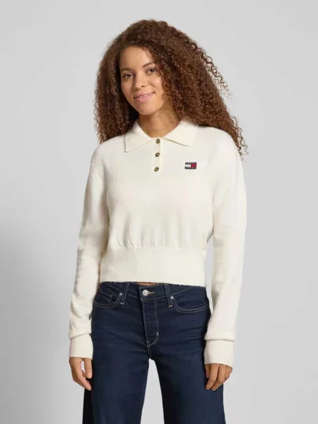 Koszulka polo z dzianiny o krótkim kroju z Domieszka wełny i kaszmiru Model TJW FLUFFY POLO SWEATER' Tommy Jeans biała