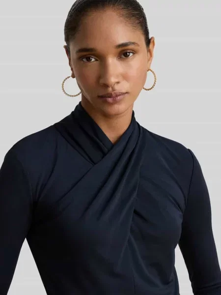 Sukienka midi z drapowanym kopertowym kołnierzem Lauren Ralph Lauren granatowa