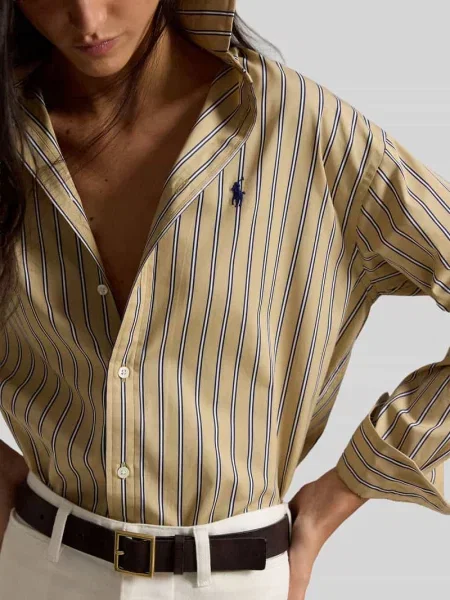 Bluzka koszulowa o kroju relaxed fit z czystej bawełny z wyhaftowanym logo Polo Ralph Lauren beżowa