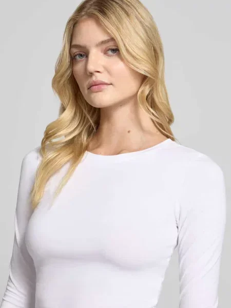 Bluzka z długim rękawem basic o kroju slim fit z mieszanka bawełny Review biała