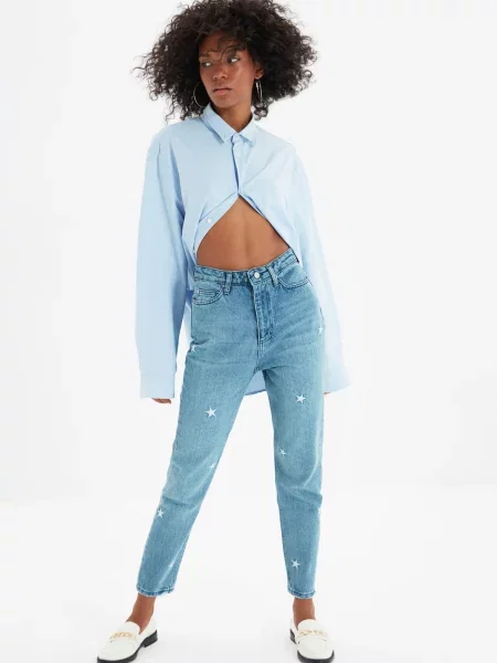Mom jeans Trendyol niebieskie