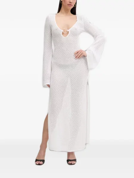 Rochie maxi Bardot tricotate alb