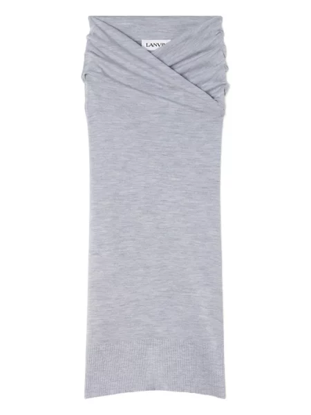 Fustă midi Lanvin drapată până la genunchi plic gri