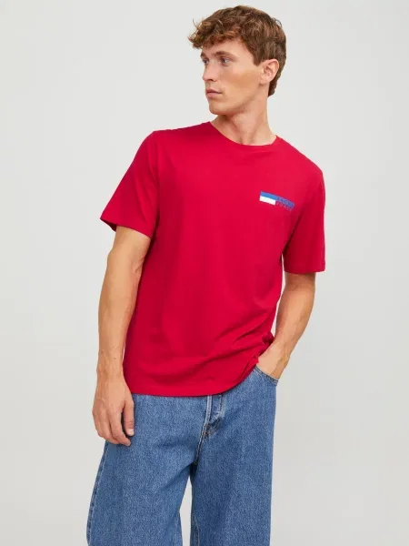 JACK & JONES Tricou / negru / alb roșu