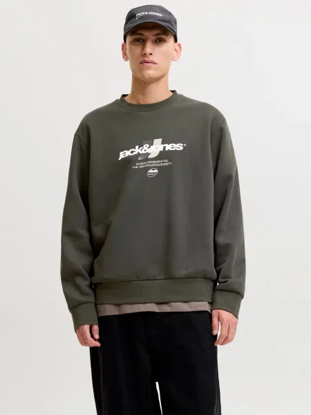 JACK & JONES Športová mikina JCOCLUB BRANDING farby bahna šedobiela biela