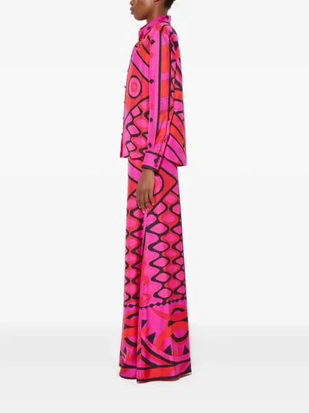 Pantaloni palazzo Pucci de mătase cu imagine roz