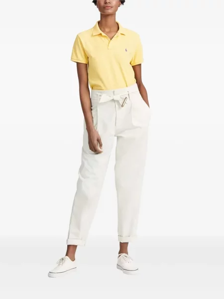Lanena polo majica Polo Ralph Lauren karirana zelena