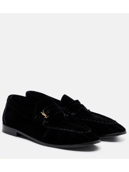 Pantofi loafer Saint Laurent de catifea negru