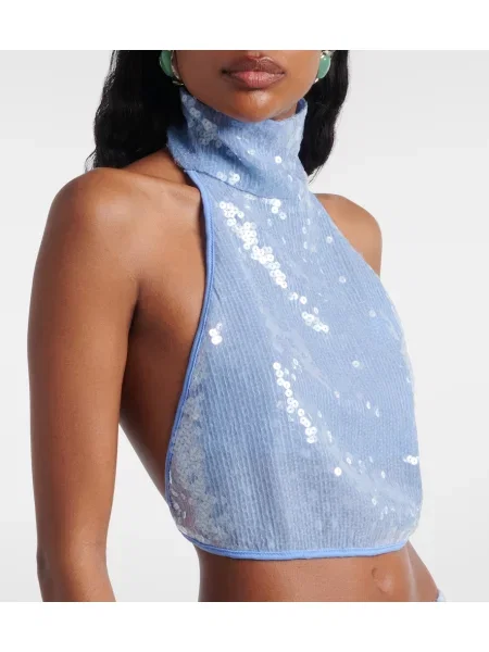 Top Oseree cu gât halter albastru