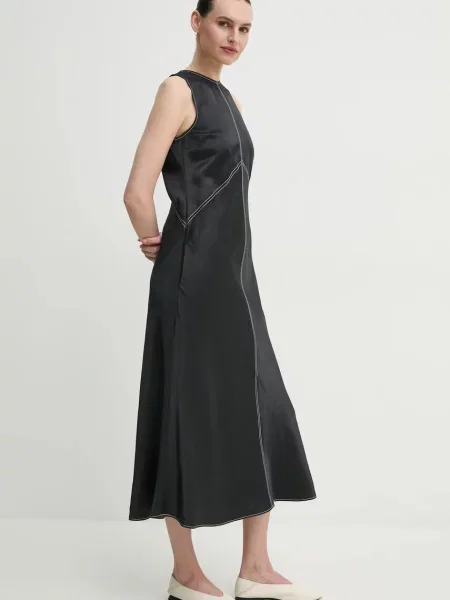 Day Birger et Mikkelsen sukienka z domieszką lnu Aurora maxi rozkloszowana czarny