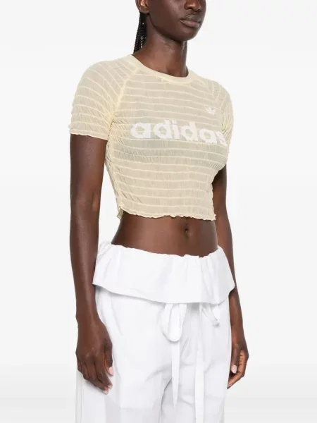 Levágott virágos póló Adidas nyomtatás fekete