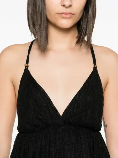 Rochie mini Elisabetta Franchi asimetrică din dantelă negru