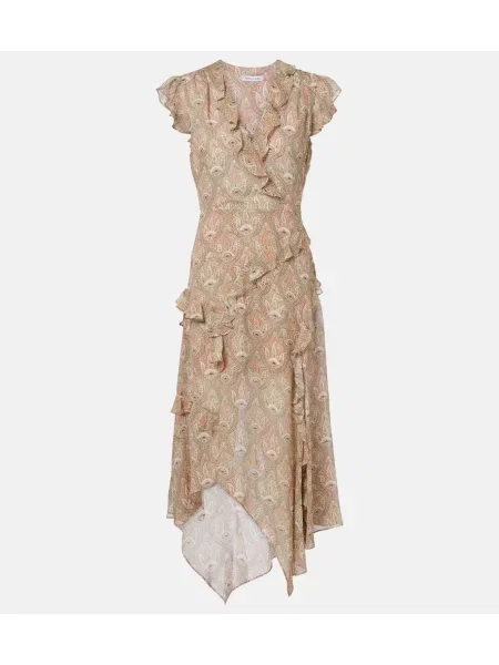 Rochie midi Veronica Beard de mătase cu imagine bej
