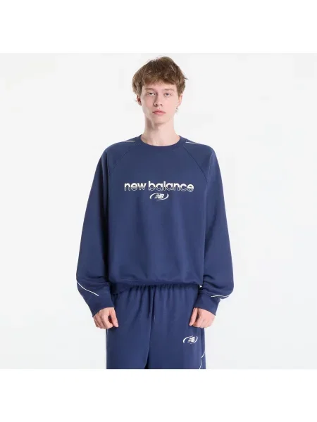 Hanorac crewneck New Balance din material terry marină