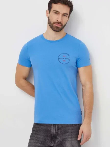 T-shirt o kroju slim fit z okrągłym dekoltem Tommy Hilfiger niebieska