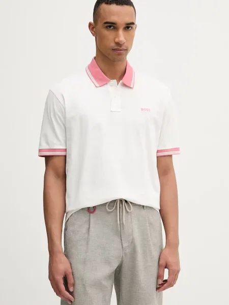 Tricou polo Boss Orange alb