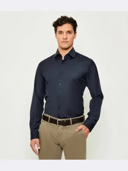 BOSS BLACK De lână cămașă negru