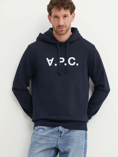 Mikina A.P.C. hoodie standard grand vpc GOTS tmavomodrá s kapucí s aplikací