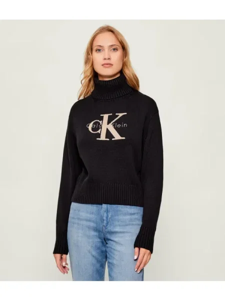Calvin Klein Jeans Pulover CHENILLE alb kitt negru