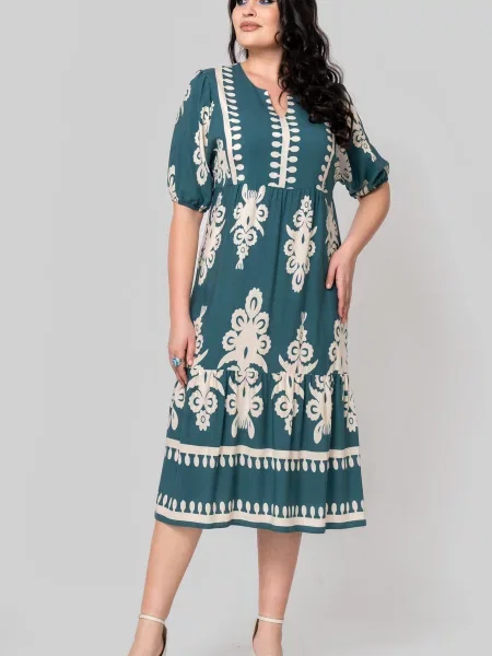 Сукня міді All Posa віскоза/модал бірюзовий