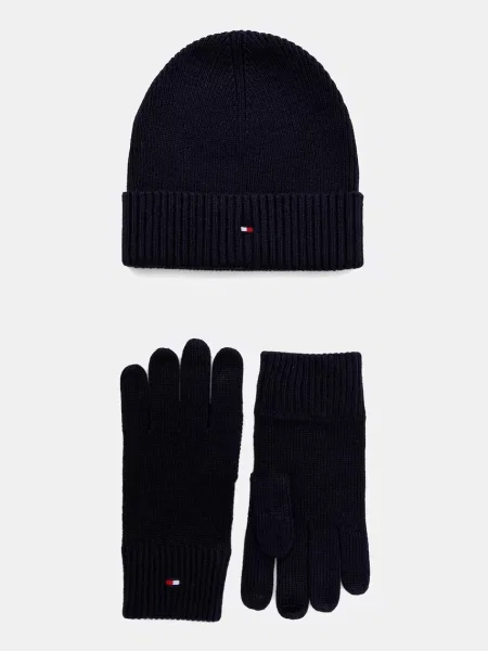 Шапка и ръкавици с кашмир Tommy Hilfiger 2 броя тъмносиньо
