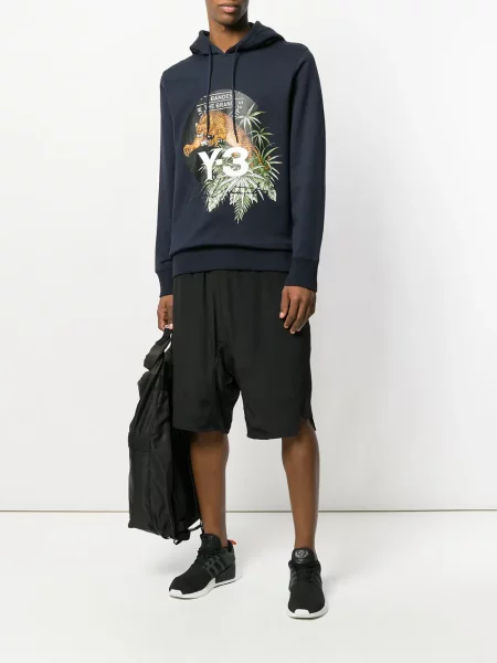 Hanorac cu glugă Y-3 cu model leopard albastru