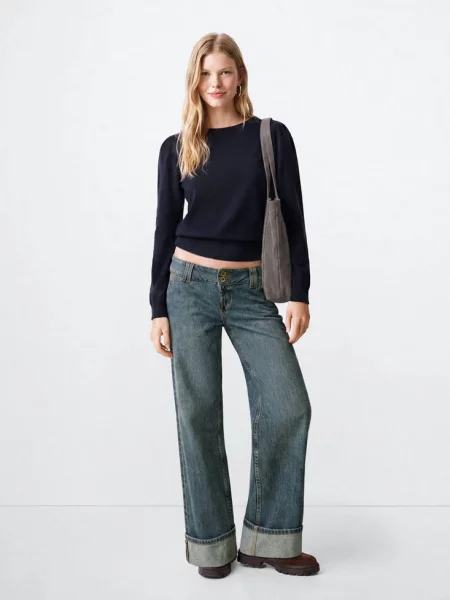 Sweter z dzianiny o średniej grubości Teen L MANGO TEEN granatowy