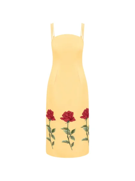 Rochie Leo Lin cu model floral de costum galben