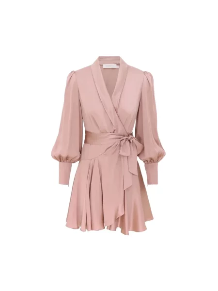 Jedwabna sukienka mini Zimmermann kopertowa garniturowa różowa