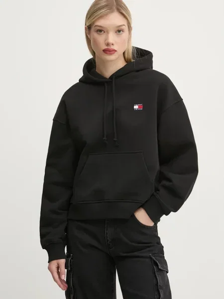 Tommy Jeans hanorac de femei cu glugă cu imprimeu negru