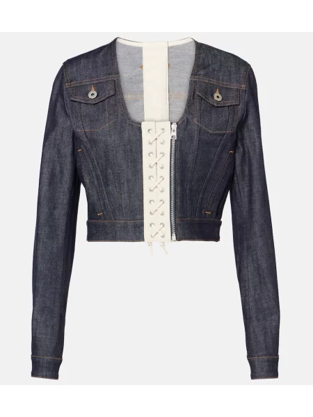 Geacă de blugi Jean Paul Gaultier cu șireturi din dantelă albastru