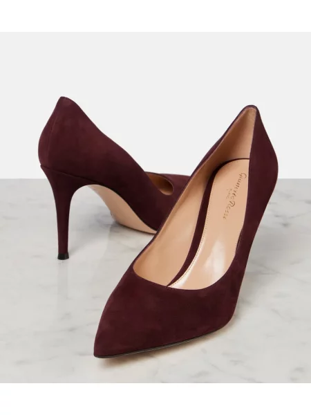 Pantofi cu toc Gianvito Rossi din piele de căprioară bordo