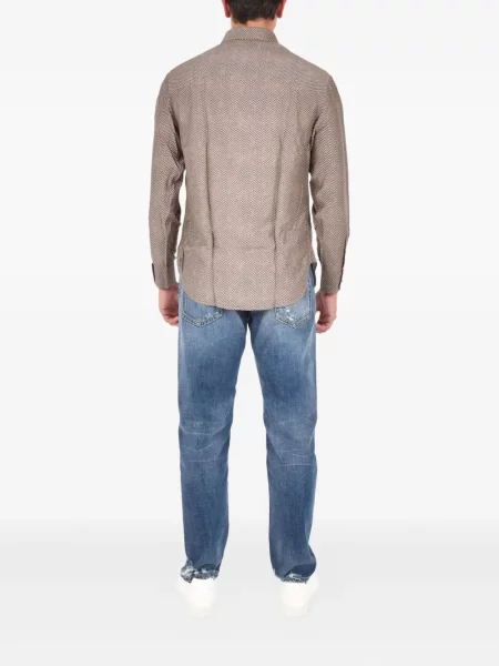 Cămașă Emporio Armani cu model herringbone maro