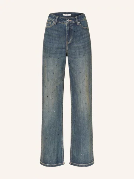 Maje Jeansy Wide Leg Z Ozdobnymi Kamieniami blau niebieskie