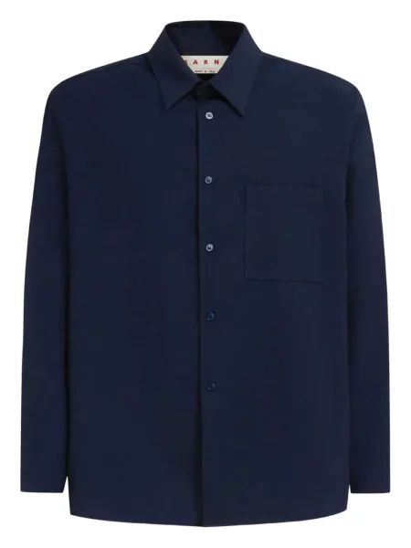 Vlněná dlouhá košile Marni s dlouhými rukávy modrá