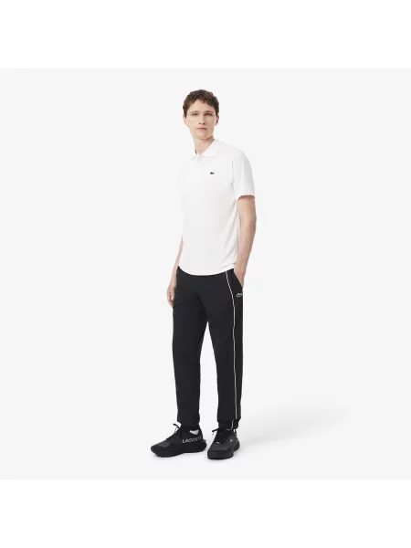 Lacoste Wodoodporne Spodnie Sportowe Z Lamówką Czarno-Białe Czarny białe