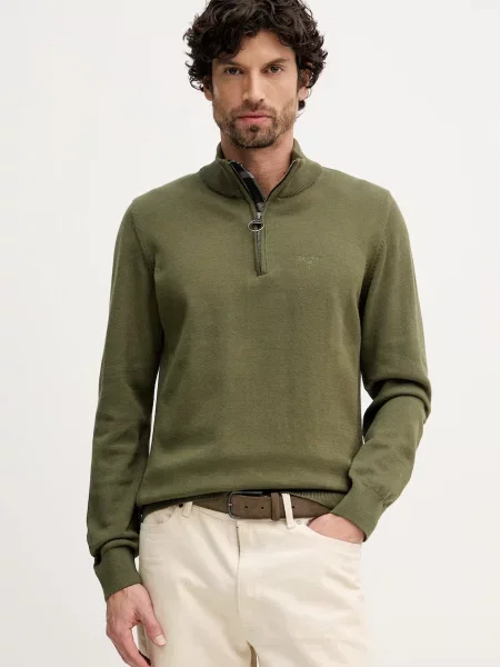 Bluza z kołnierzem o kroju regular fit z czystej bawełny model ‘HALF ZIP’ Barbour zielona